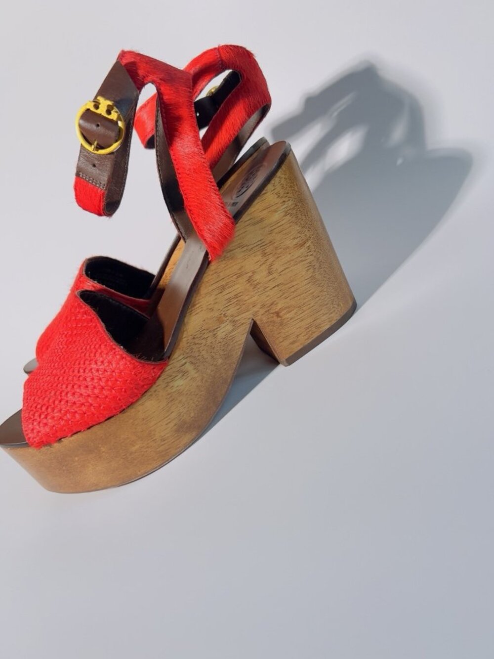 Tory Burch Camilla Haircalf Platform Sandals Red Size 6.5 M - Picture 7 of 13